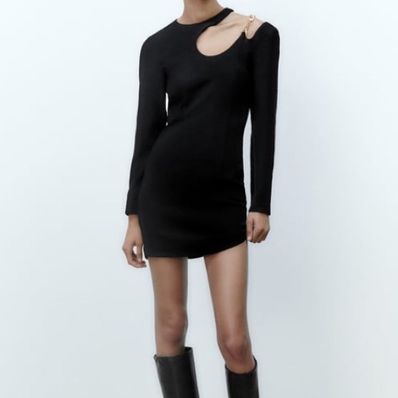 Zara black dress with chain size S NWT! 4387/268/800 - Picture 1 of 15